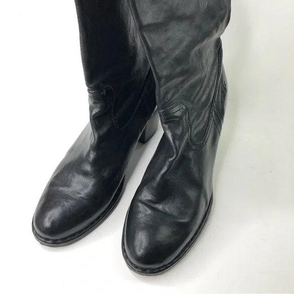 Frye Tall Boots Over the Knee Black Leather Western Block Heel Size 11 M Cowboy - Picture 14 of 16